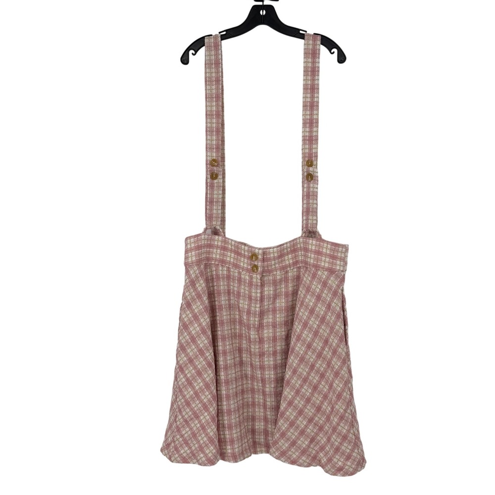 Unique Vintage Pink Plaid Tweed Suspender Pinafore‎ Skirt Size 2X Metallic Twee